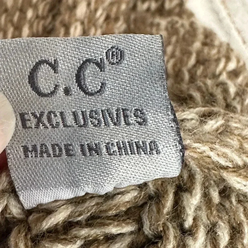 C.C Chunky Soft Stretch Cable Knit Neutral Beanie Hat